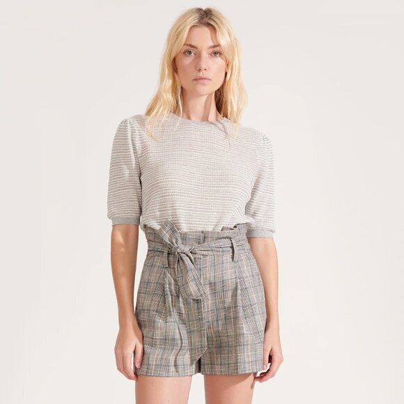 NWT Veronica Beard blue & cream plaid cotton wool blend shorts, 4 - Picture 2 of 7